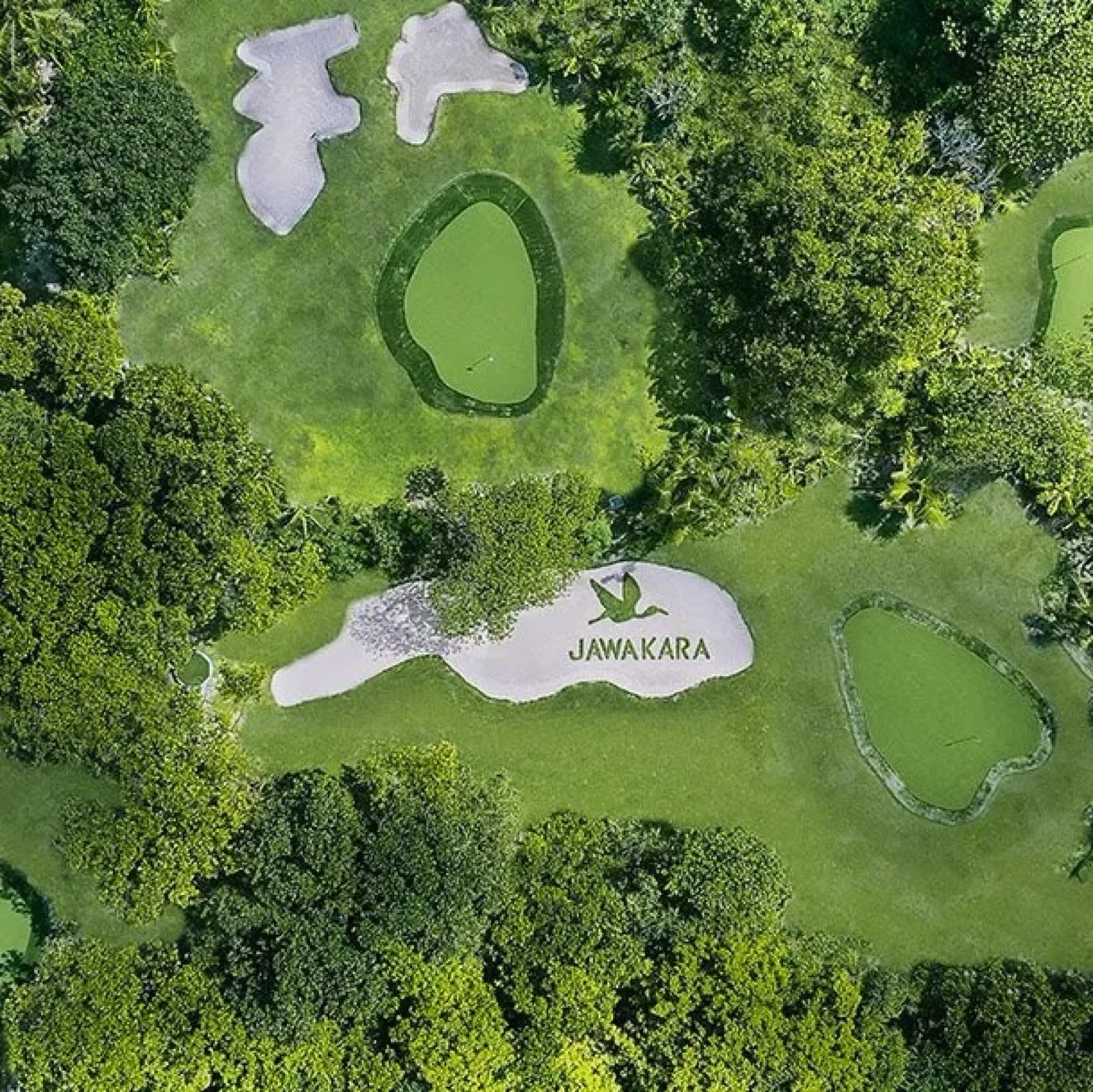 Aerial view of the golf course at Jawakara Islands Maldives