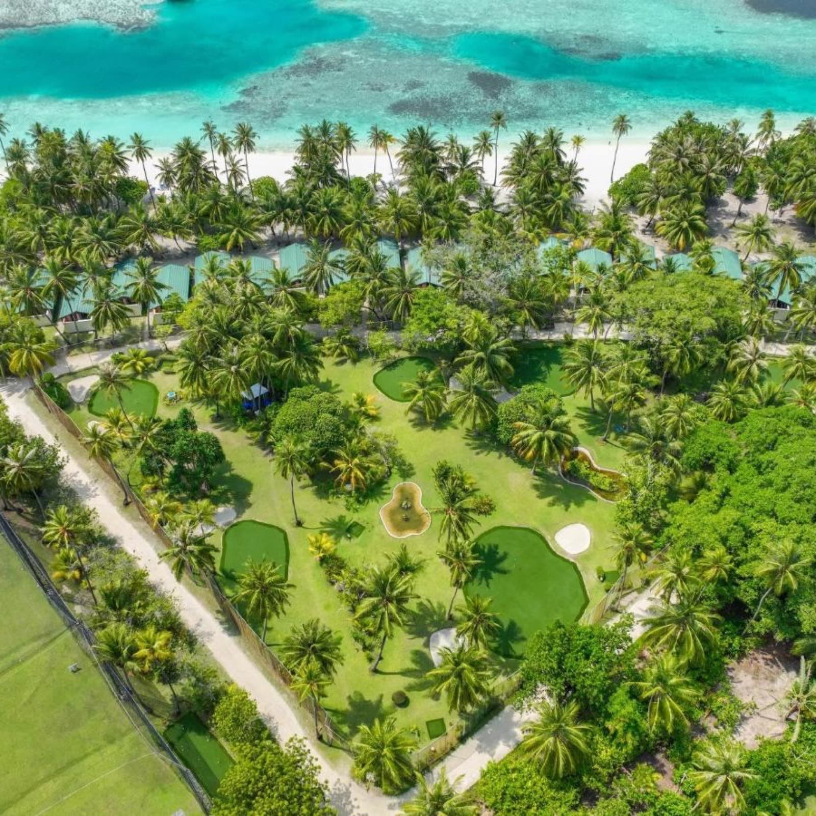 Aerial view of the golf course at Meeru Island Resort and Spa